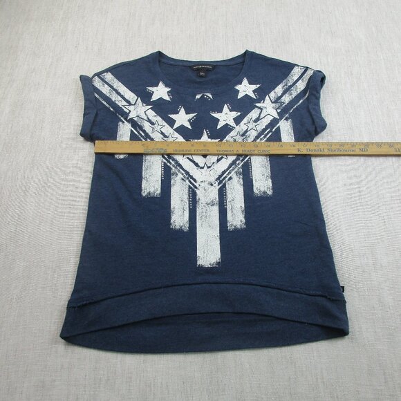 Rock & Republic T-Shirt Womens Small Blue Stars Rhinestone Double-Sided Pullover - Picture 8 of 11